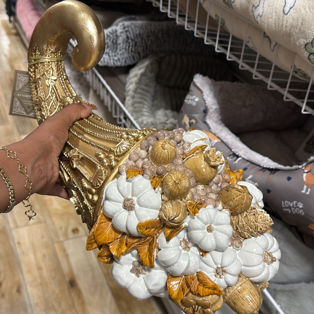Katherine's Collection Gold and White Harvest Cornucopia